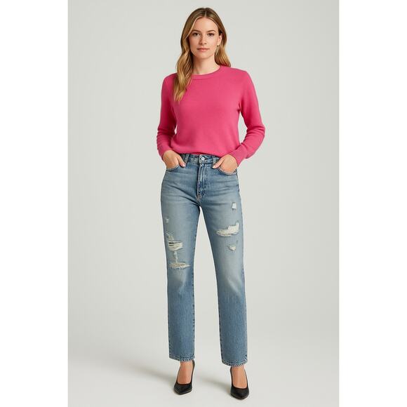 Veronica Beard SZ 26 DYLAN Full Length Straight High Rise Jeans Distressed - Picture 1 of 6